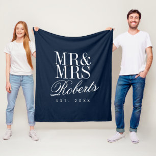 Family name anniversary date navy blue elegant fleece blanket