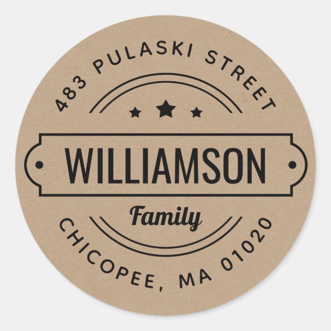 Family Name Badge Round Return Address Label (Front)