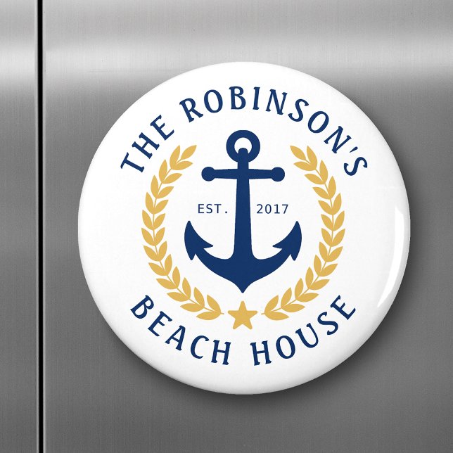 Family Name Beach House Anchor Gold Laurel Star Magnet (Creator Uploaded)