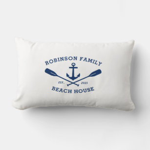 Family Name Beach House Boat Anchor Crossed Oars Lumbar Pillow