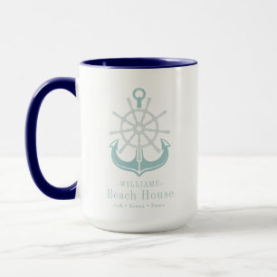 Family Name Beach House Nautical Anchor Mug