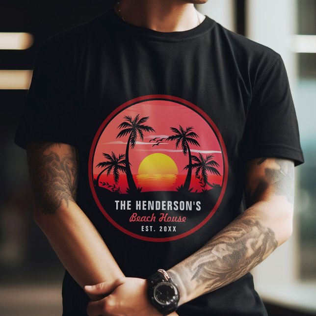 Family Name Beach House Retro Sunset Souvenirs 60s T-Shirt (Creator Uploaded)