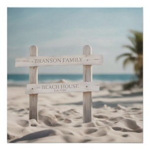 Family Name Beach House Sign Photo Retro