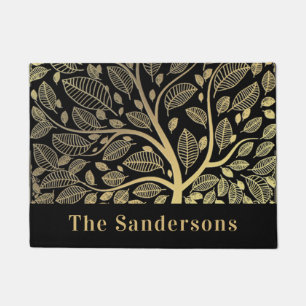 Family Name Black Gold Leaves Doormat