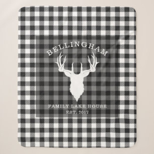 Family Name Black White Lake House Gingham Plaid Sherpa Blanket