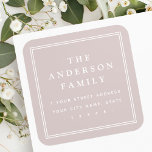 Family name border light rose taupe return address square sticker<br><div class="desc">Elegant,  light rose taupe or custom colour return address labels featuring your family name in an elegant serif font and the return address below surrounded by a double border.</div>