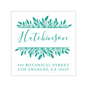 Family Name Botanical Hand-written Return Address Self-inking Stamp