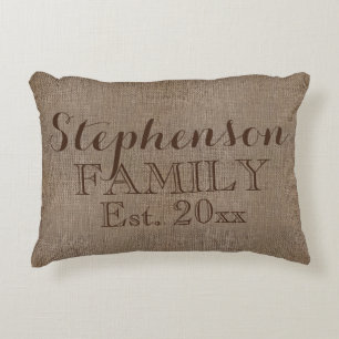 Family Name Burlap Rustic Accent Pillow