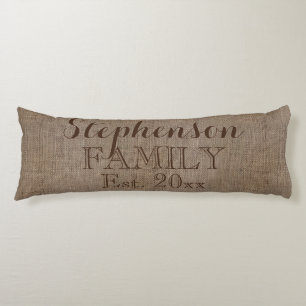 Family Name Burlap Rustic Body Pillow