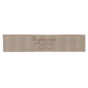 Family Name Burlap Rustic Short Table Runner