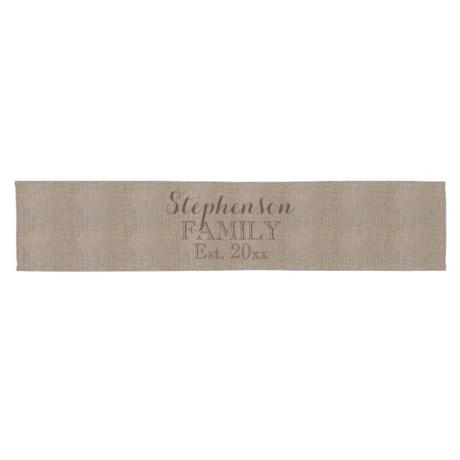 Family Name Burlap Rustic Short Table Runner (Horizontal)