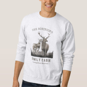Family Name Cabin Deer Pine Tree Forest Grey Sweatshirt