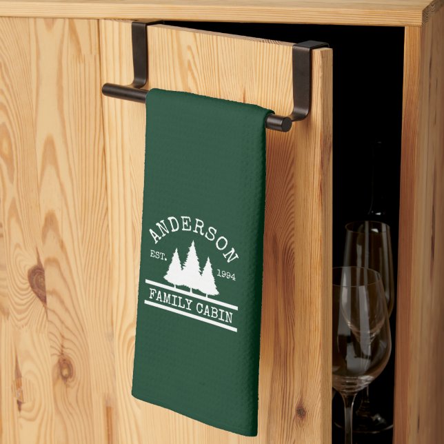 Family Name Cabin Forest Green  Kitchen Towel (Thirds Fold)