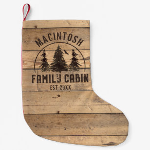 Family Name Cabin Rustic Wood Forest Personalized Small Christmas Stocking