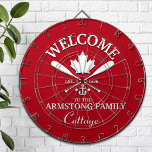Family Name | Canadian Maple Leaf Custom Dartboard<br><div class="desc">Super fun "welcome to the lake cottage" customized dart board with a patriotic Canadian maple leaf design with crossed oars and an anchor.  Change the name,  the year and the name of your vacation getaway (beach house,  cottage,  summer house,  etc.) to make this a wonderfully unique gift.</div>
