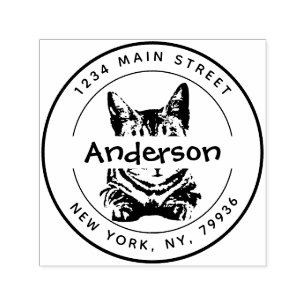 Family Name Cat Custom Return Address Self-inking Stamp
