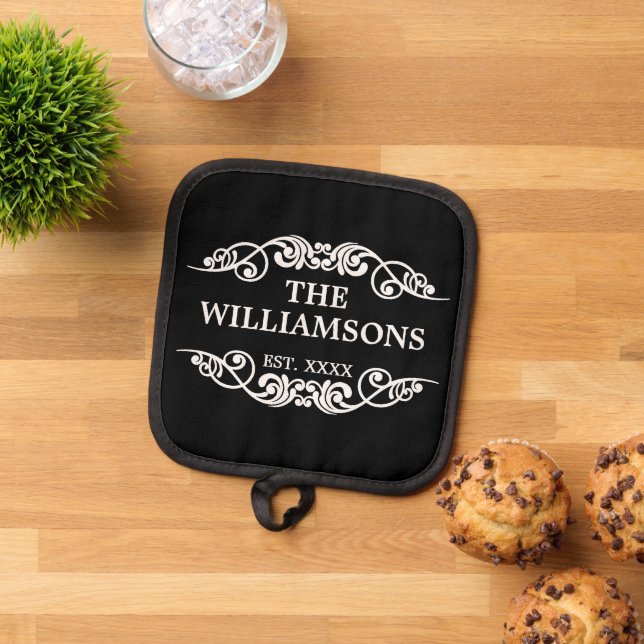 Family Name Chic Antique Established Date Year Pot Holder (Top Down)