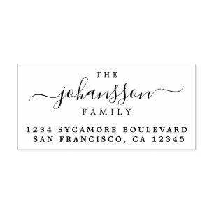 Family Name Chic Script Return Address Rubber Stamp