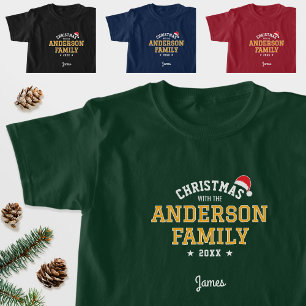 Family Name Christmas Santa Holiday Green Gold T-Shirt