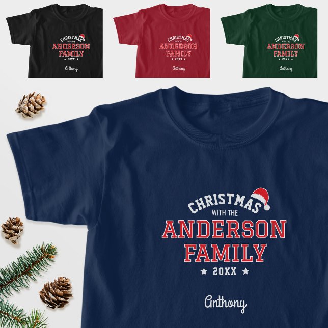 Family Name Christmas Santa Holiday Navy Red T-Shirt (Creator Uploaded)