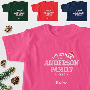 Family Name Christmas Santa Holiday Pink Red T-Shirt