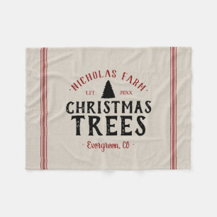 Family Name Christmas Tree Farm Grain Sack Fleece Blanket
