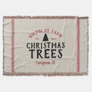Family Name Christmas Tree Farm Grain Sack Throw Blanket