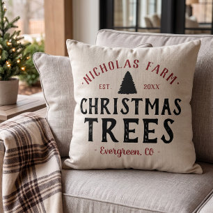 Family Name Christmas Tree Farm Holiday Decor Outdoor Pillow