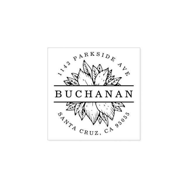 Family Name Circular Botanical Return Address Rubber Stamp (Imprint)