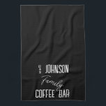 Family Name Coffee Bar Black and White Kitchen Towel<br><div class="desc">This is a personalized, family name, coffee themed design. This modern design is in classic black and white, with stylish script typography. It has space for you to add your family name and year established. Perfect for your family kitchen or home coffee station or bar area and ideal as a...</div>