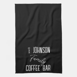 Family Name Coffee Bar Black and White Kitchen Towel