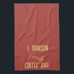 Family Name Coffee Retro Kitchen Towel<br><div class="desc">This is a personalized, family name, coffee themed design. This modern design is in rustic brown with gold coloured stylish script typography. It has space for you to add your family name and year established. Perfect for your family kitchen or home coffee station or bar area and ideal as a...</div>