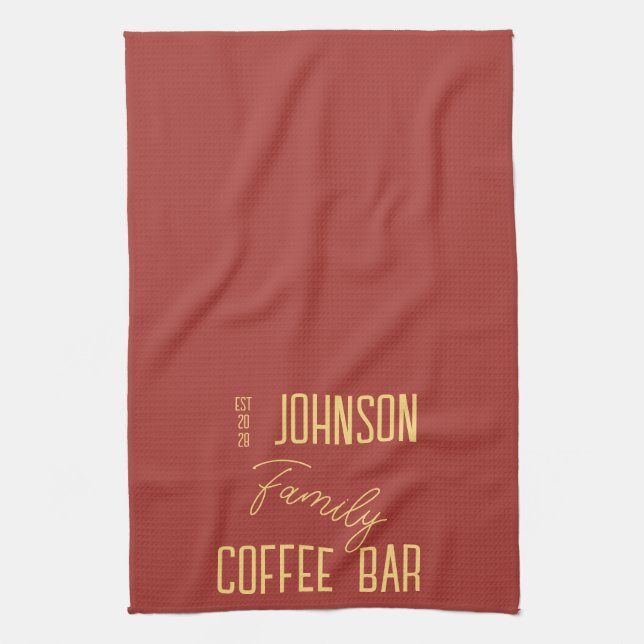 Family Name Coffee Retro Kitchen Towel (Vertical)