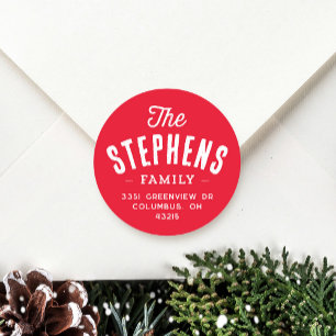 Family name cute holiday return address classic round sticker