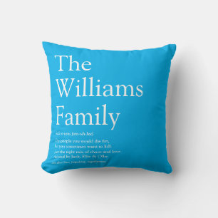 Family Name Definition Fun Modern Blue Throw Pillow