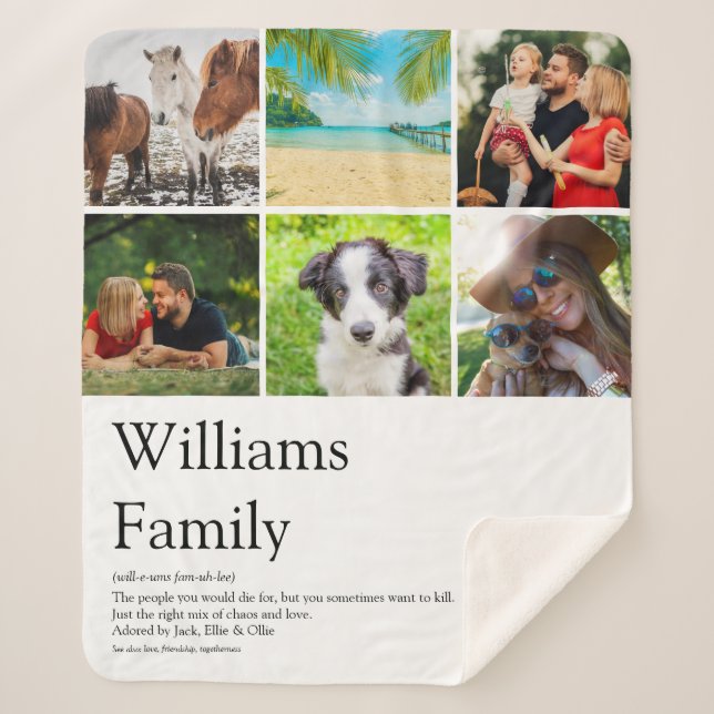 Family Name Definition Photo Collage Fun Sherpa Blanket (Front)