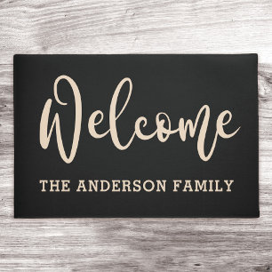 Family name elegant black neutral welcome doormat