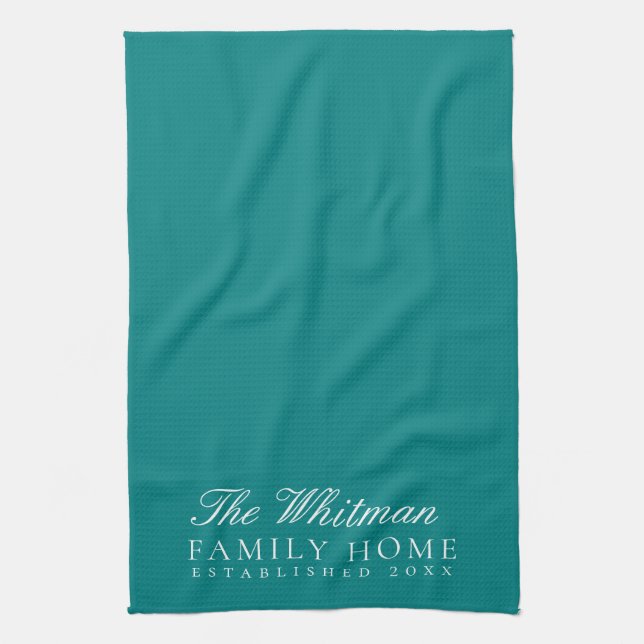 Family Name Elegant Teal Kitchen Towel (Vertical)