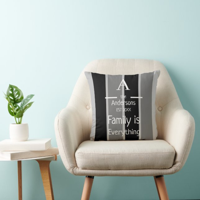 Family name established black and grey stripes throw pillow (Chair)