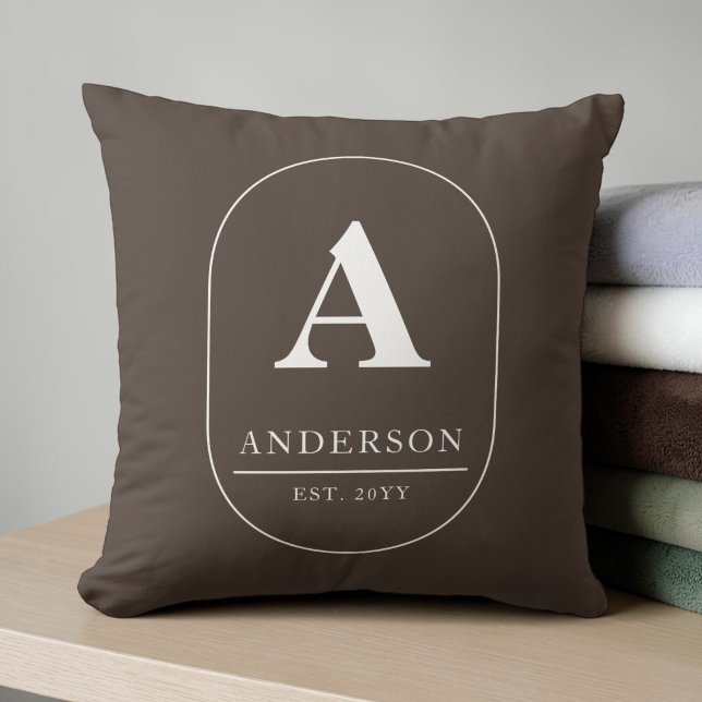 Family Name Established Brown Custom Monogram Throw Pillow (Family Name Established Brown Custom Monogram Throw Pillow)