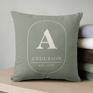 Family Name Established Green Custom Monogram Throw Pillow