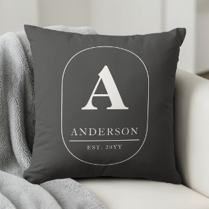 Family Name Established Grey Custom Monogram Throw Pillow