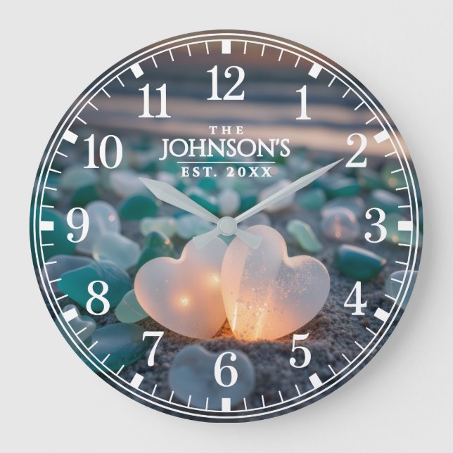 Family Name Established Year Sea Glass Beach Large Clock (Front)
