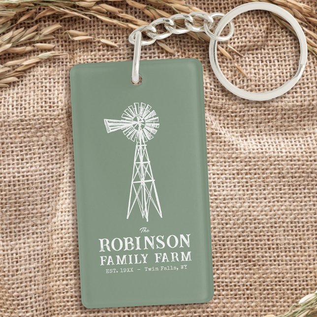 Family Name Farm Rustic Windmill Sage Green 2 Side Keychain (Creator Uploaded)