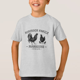 Family Name Farmhouse Hen Chicks Rooster T-Shirt
