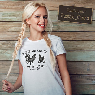 Family Name Farmhouse Hen Chicks Rooster T-Shirt