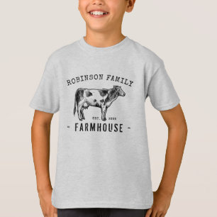 Family Name Farmhouse Rustic Dairy Milk Cow T-Shirt