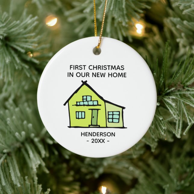 Family Name First Christmas In Our New Home Ceramic Ornament (Tree)