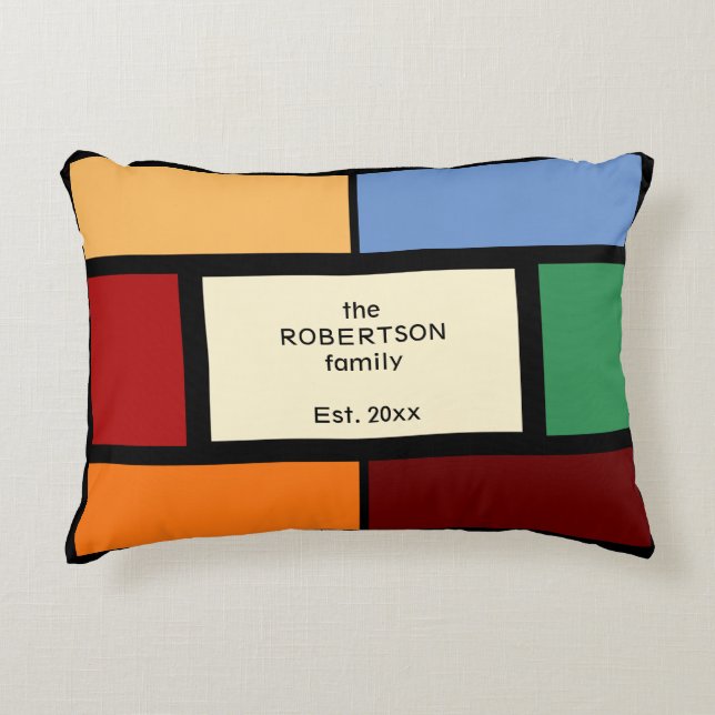 Family Name Geometric Blocks of Colour Red Orange Accent Pillow (Front)