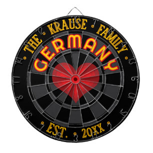 Family Name GERMANY Red Heart Black Charcoal Grey  Dartboard